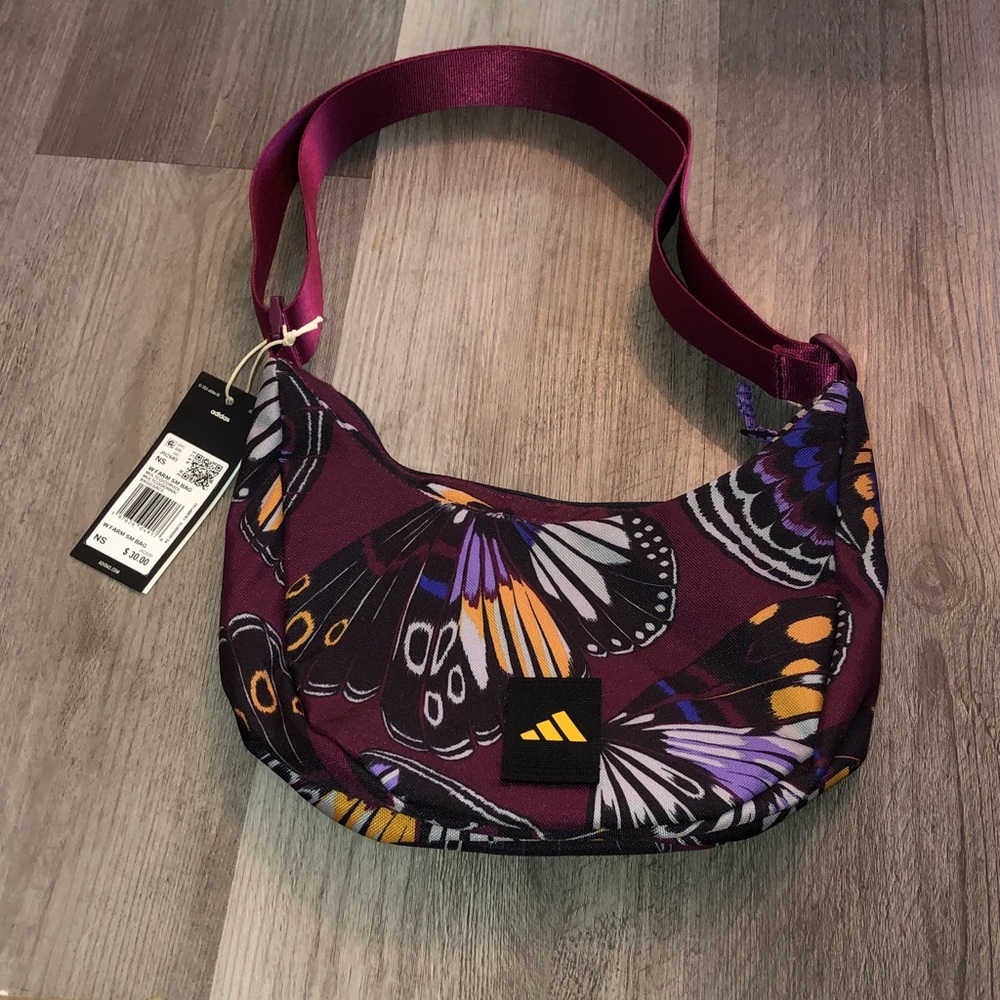 adidas x Farm Rio Sacoche Shoulder Bag Multi Color Corn Gold Butterfly Print NWT - Picture 2 of 16